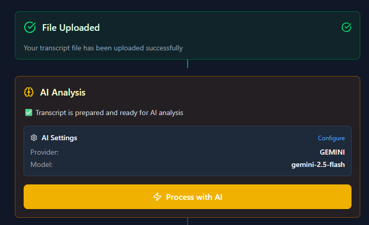 AI processing with GPT-4o, Gemini, and Ollama options